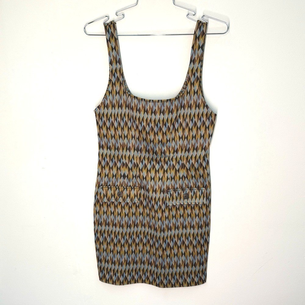 Zara Mini Dress size medium brown blue Geometric shapes - Picture 2 of 7